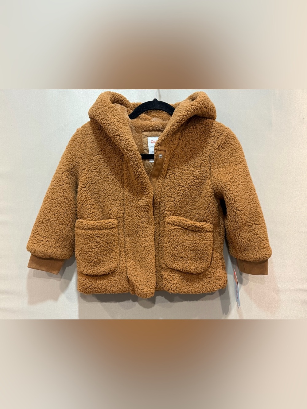Cat & Jack Girls Faux Shearling Jacket Brown XS 4/5 Cozy Winter Coat